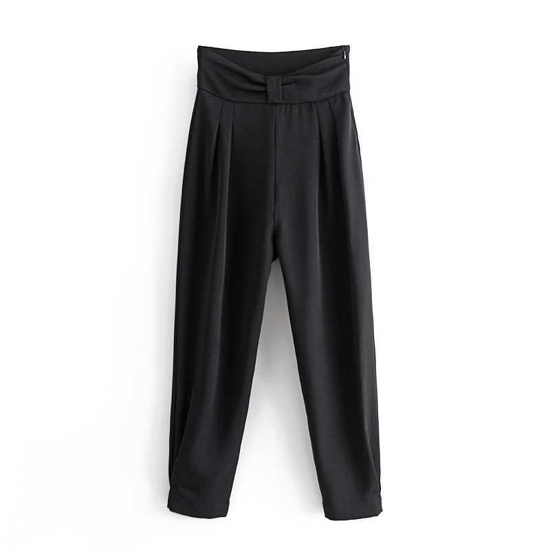 

Casual Spring Black Pants Office Ladies High Wiast Pleated Trousers Harem Women 210525
