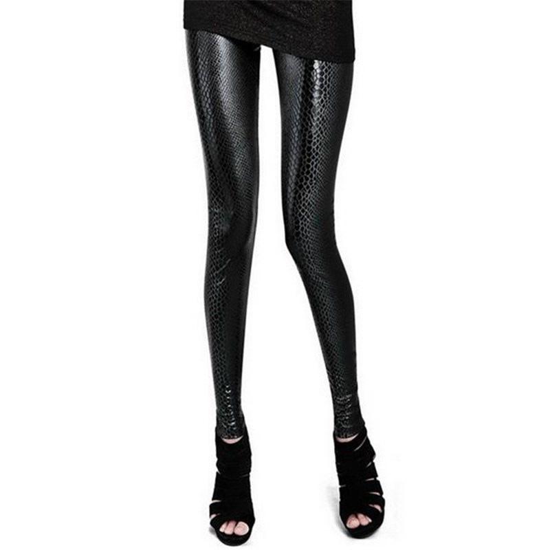 

Women's Leggings VIIANLES Black Snake Lady High Waist Skinny Trousers Women Elastic Faux Leather Pants, K002 black