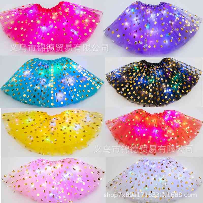 

ins children's mesh dot gold shiny tutu skirt lde light skirt new style, White