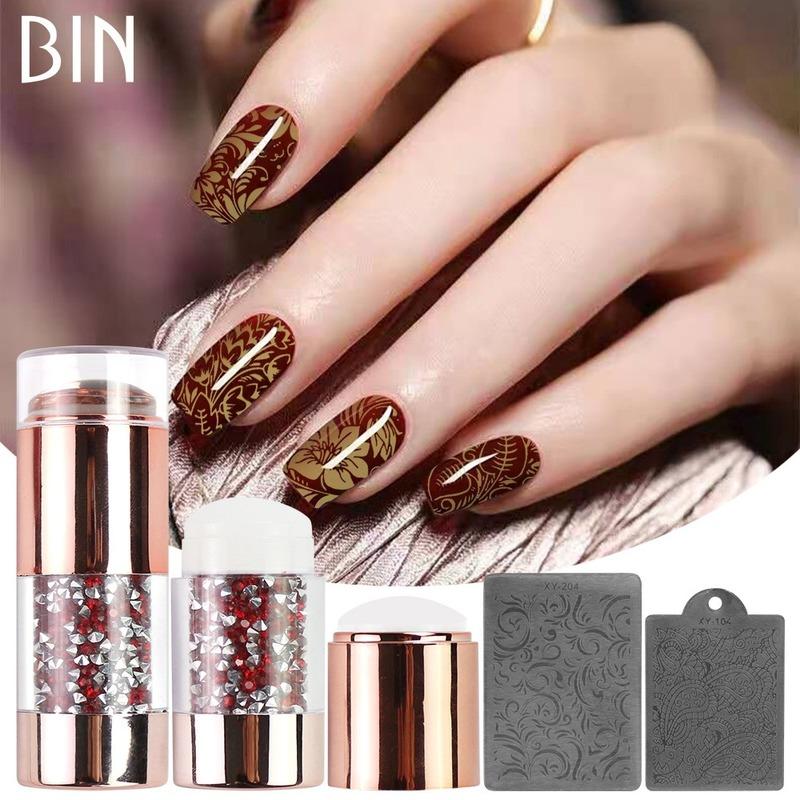 

Nail Art Kits 2 In 1 Transparent Silicone Stamper Scraper Set Stamp Stamping DIY Polish Print Manicure Image Plate Tool