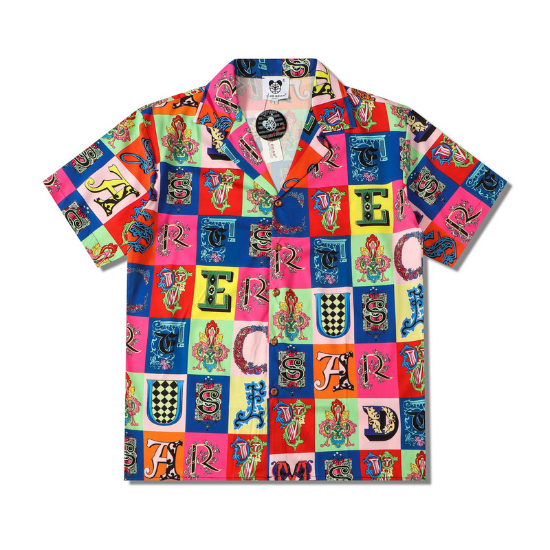 

Europe Spring Summer Men Hawaii Beach Short Sleeve Shirt Holiday Casual Pink Polyster Cool Cartoon Tee, White;black
