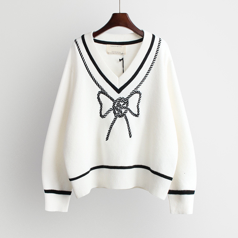 

women's sweaters nomikuma korean lace sweater, v-neck jumper in jacquard for women, long sleeve shirt from autumn gdg3, White;black