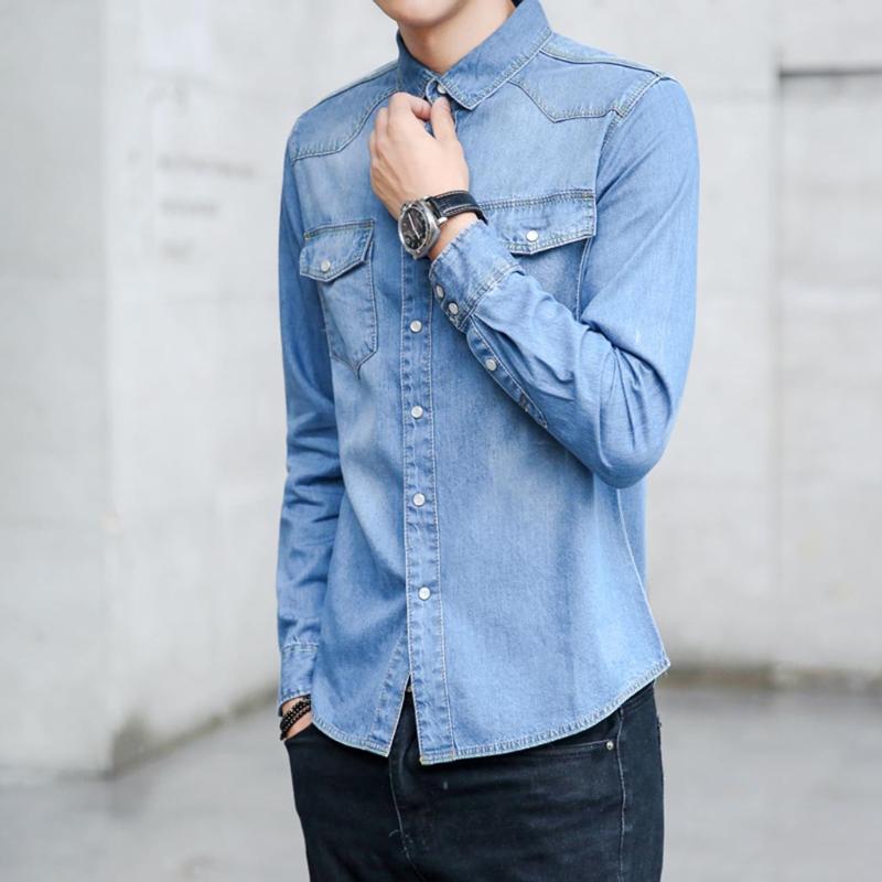 

Men Shirt Long Sleeve Mens Clothing Large Size Casual Brand Top Blouse Denim Shirts 2021 Slim Fit Vintage A5 Men's, Bu