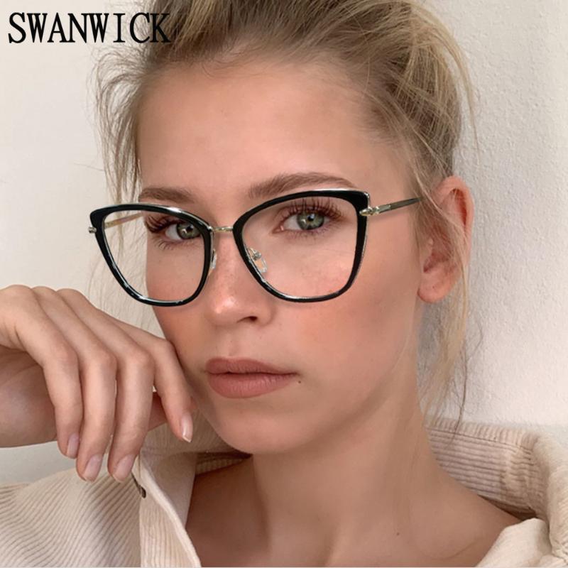 

Sunglasses Swanwick Half Metal Cat Eye Anti Blue Light Glasses Women's Frame Clear Lens Optical Eyeglasses Black Red Female Accessories