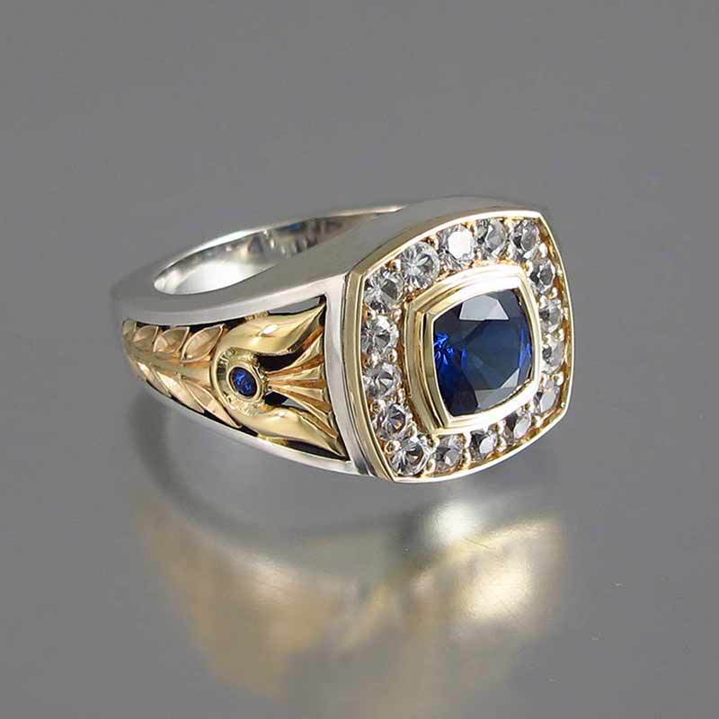 

Copper plated 925 silver vintage business zircon ring with style two-color for men