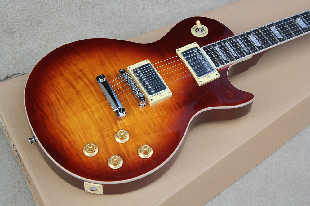 Factory Custom Tobacco Sunburst Electric Guitar with White Pearl Fret Inlay,White Binding,Rosewood Fretboard,Offer Customized-image-677915554