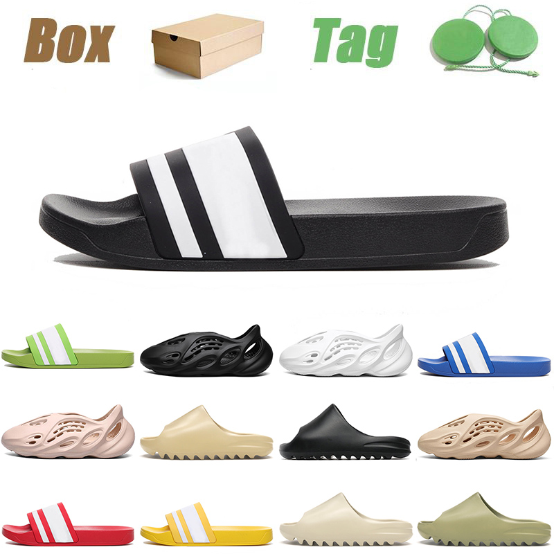 

High Quality 2021 Adilette Men Women Summer Slippers Foam Runners Slide Black White Resin Platform Bone Beige Sandals Flat Flip Flop With Box