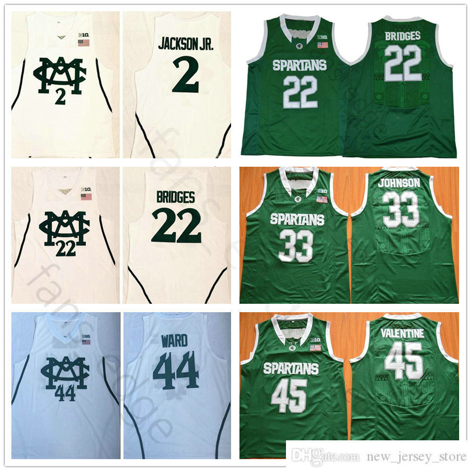 

Michigan NCAA State College Spartans 2 Jaren Jackson Jr. Basketball Jerseys 44 Nick Ward 22 Miles Bridges Stitched Jersey, White