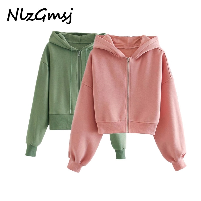 

Women Fashion Zip-up Cropped Hoodies Sweatshirts Vintage Adjustable Drawstring Hood Female Outerwear Chic Tops 210628, Red