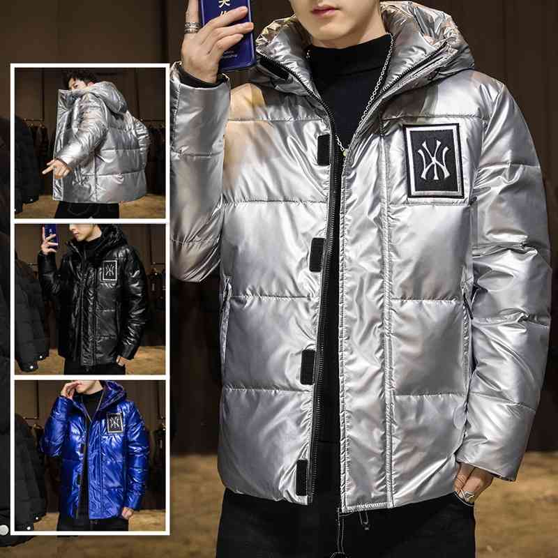 

Bright face 2021 winter new fashion trend men's short hooded down jacket, Black