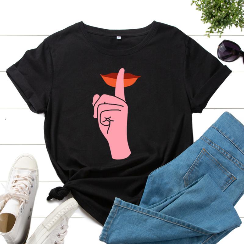 

Women's T-Shirt Graphic Tee For Women Cotton Print T Shirts Short Sleeve Crew Neck Summer Tops Female Clothes Lip Kiss Hand Finge, Marble white