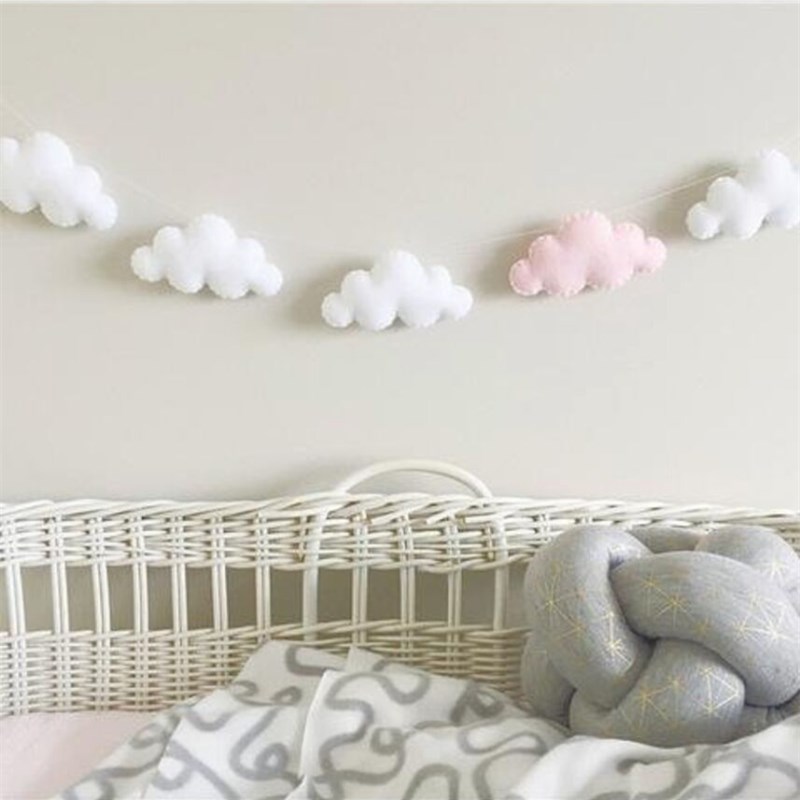 

Nordic felt cloud garland string baby children's room decoration wall hanging ornaments kindergarten decoration party banner photo props
