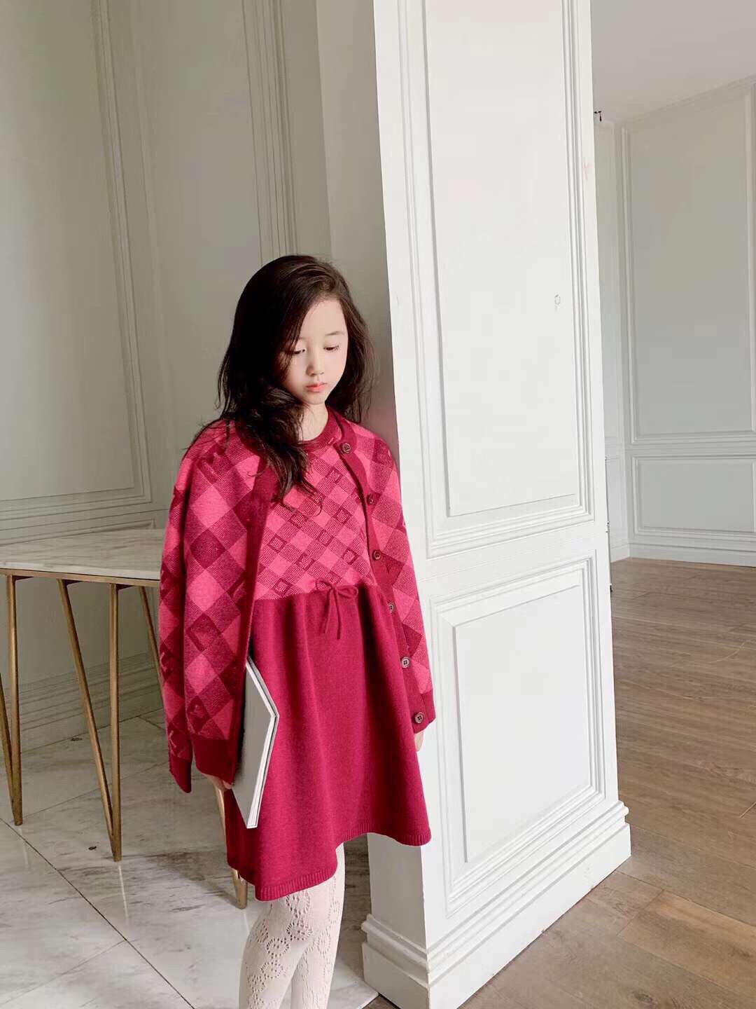

Toddler Girls knitted clothing sets kids Cardigan Sweater Princess Dresses 2 Piece Clothes Suits Autumn Winter Girl Knitting Costumes