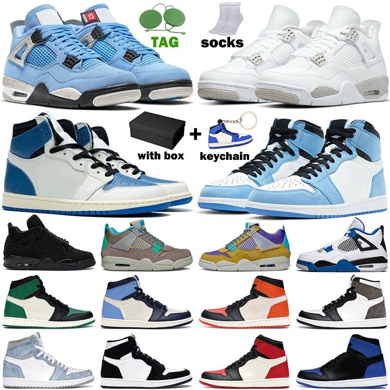 

2021 men women jordan1s jordan4s Military University Blue Black Cat 1s 4s Hyper Royal UNC Red Sports Trainers Sneakers