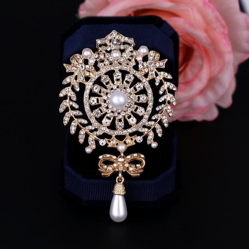 

Pins, Brooches Doluo Large Size Silver/Gold Plated Crystal Rhinestones Bow Drop Brooch Pins Jewelry Gifts For Women Accessories Pearl