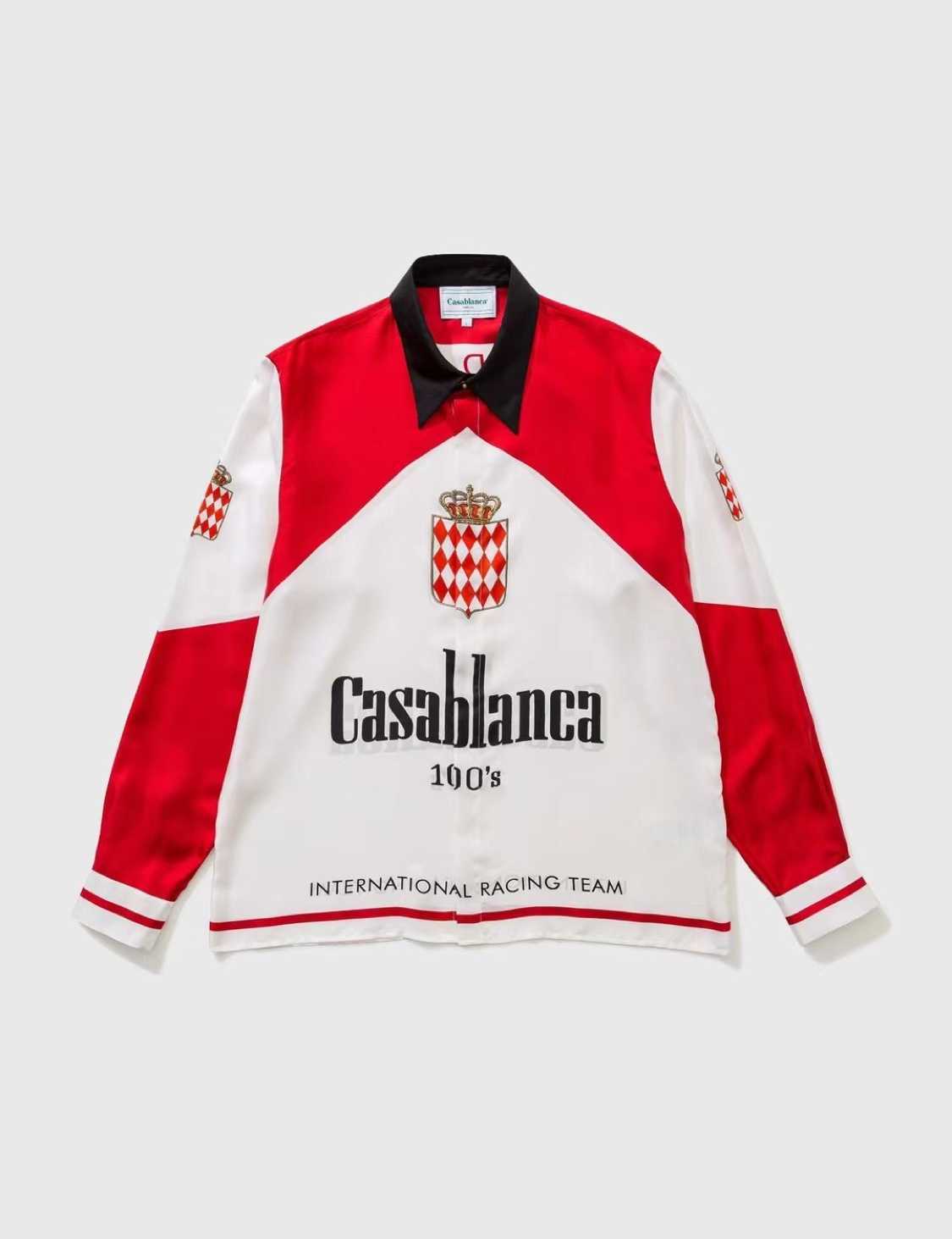 

New Casablanca 21ss premium texture autumn winter international green racing printed long sleeve shirt, White;black