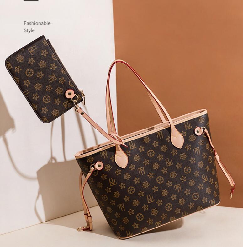 

MM size 2pcs/set with wallet women tote high quality Genuine Leather fashion Handbags composite bags lady purse 40995