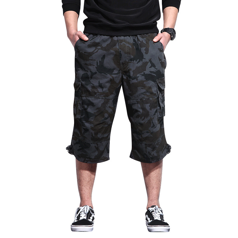 

Summer Mens Baggy Multi Pocket Military Camo Shorts Cargo Loose Breeches Male Long Camouflage Bermuda Capris Plus Size 6XL 210518, Grey camo