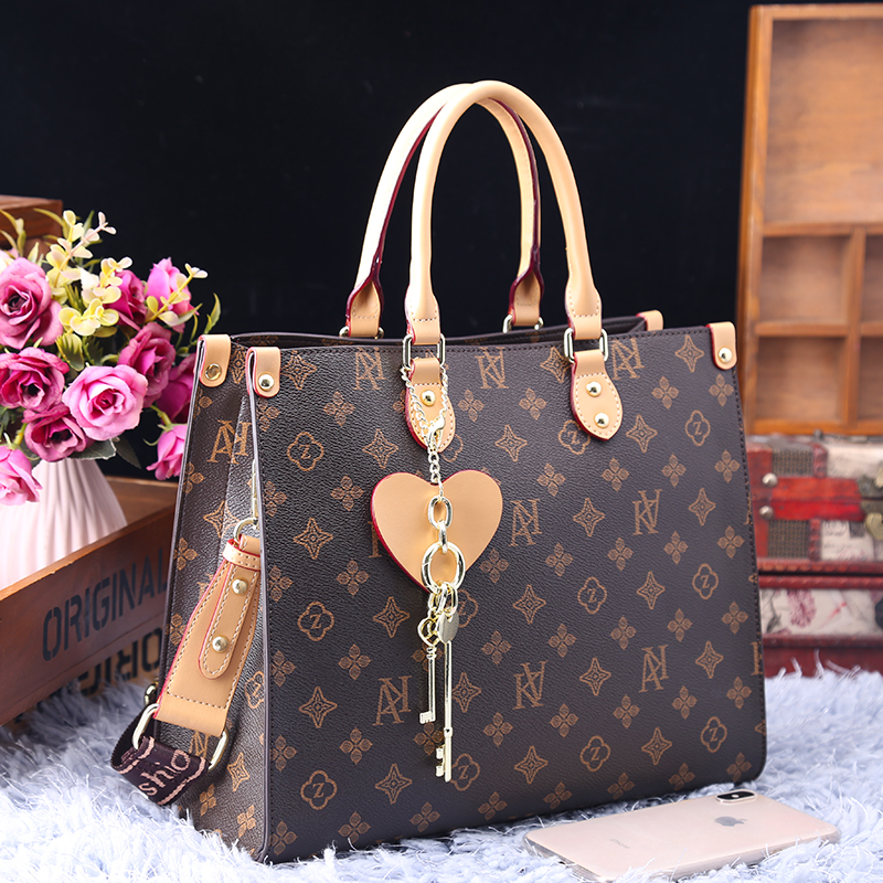 

Genuine Leather Luxury Women Totes Brand Women Handbags Geometric Printing Bags Famous Purses and Handbags, Brown