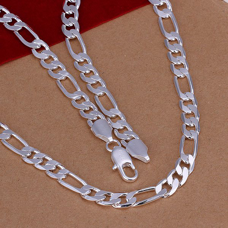 

Fashion Sterling Unisex 3+1Chain Chain Necklac Link Italy,XMAS Fine Top quality 925 Silver 8MM 18inch Necklace for Men Women N018