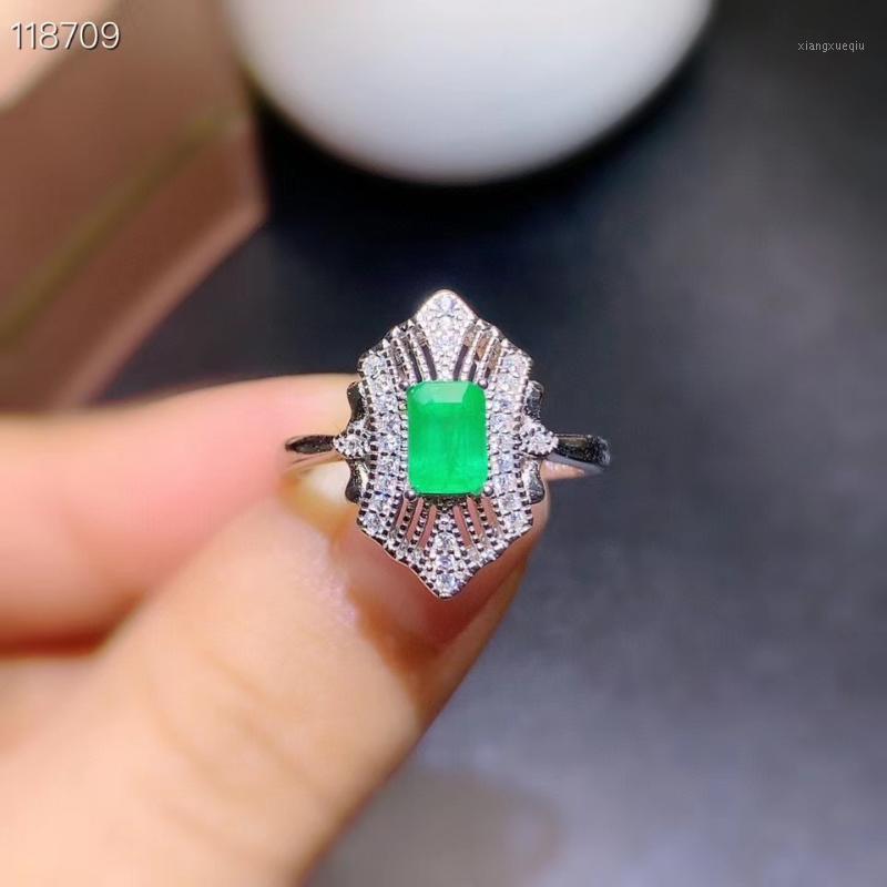 

Cluster Rings 1 Emerald Ring 925 Sterling Silver Natural Gemstone Precious Gift Including Certificate, Golden;silver
