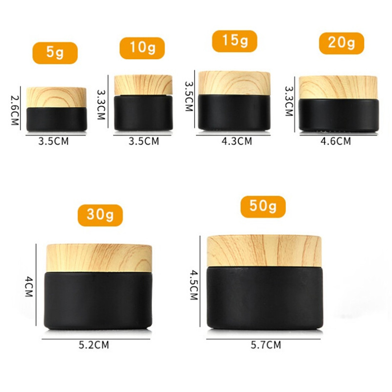 

Black Frosted Glass Jars Cosmetic Jar With Woodgrain Plastic lids PP liner 5g 10g 15g 20g 30 50g lip balm cream containers Wax Dab Thick Oill Cans DHL