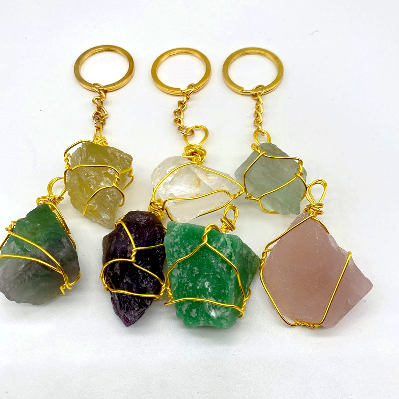 

Irregular Colorful Natural Crystal Stone Handmade Gold Plated Key Rings Keychains For Women Men Fashion Decor Jewelry