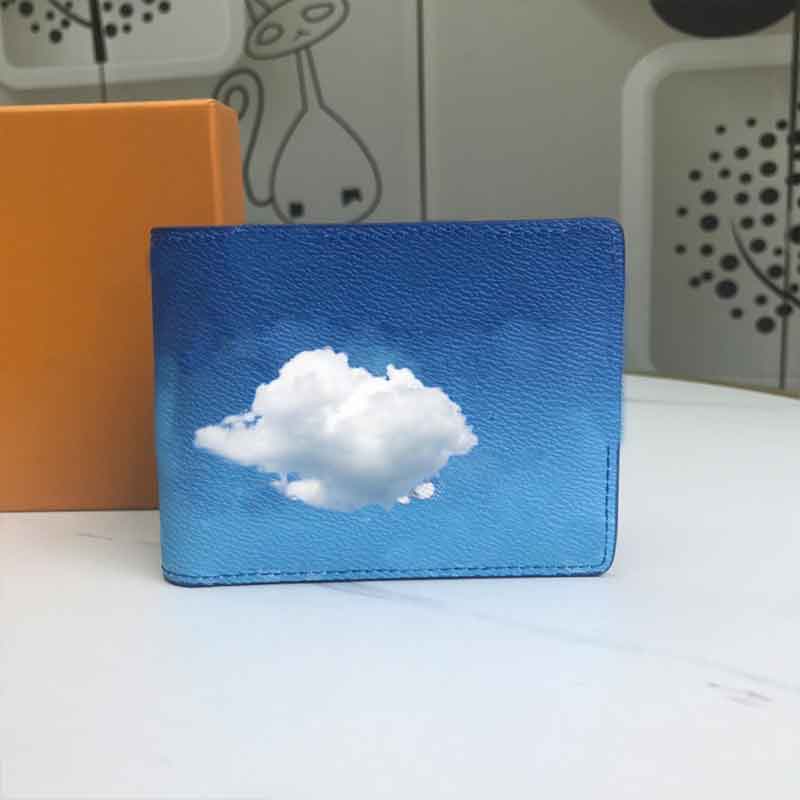 

Designer wallet women and men credit card holder top quality blue Flower long purse fashion clouds short bag original box, Blue-card