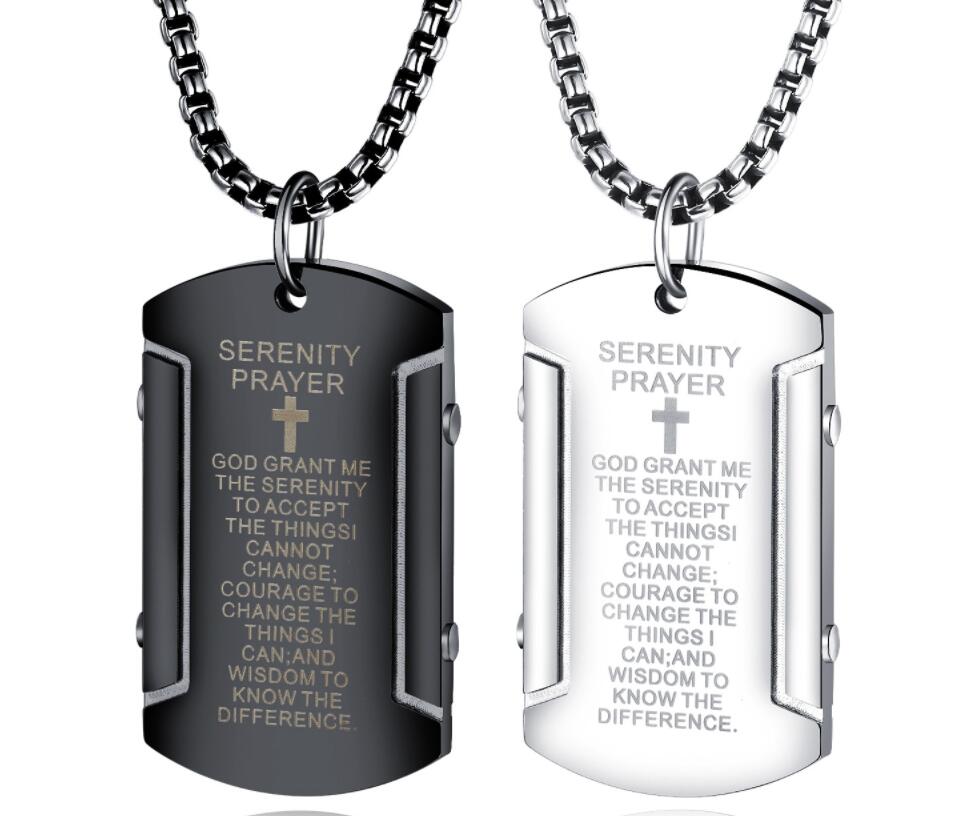 

XMAS Gifts for friends Vintage Scripture Army Card Dog Tag Cross Pendant stainless Steel Men's Necklacde Rolo Chain 24 Inch
