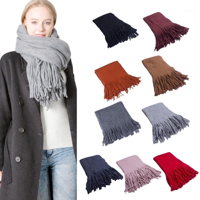 

Scarves Unisex Winter Thick Warm Long Scarf Faux Wool Solid Color Fringe Tassels Extra Large Oversized Shawl Wrap Blanket 195x33cm, Blue;gray
