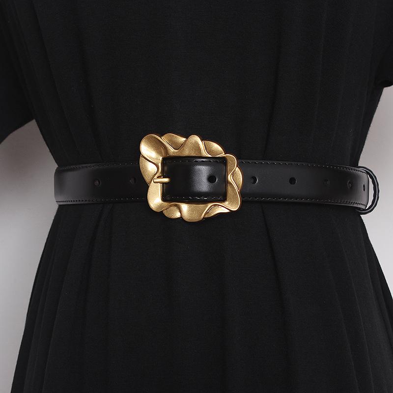 

Belts Women's Runway Fashion Genuine Leather Cummerbunds Female Dress Corsets Waistband Decoration Narrow Belt TB2086, Black