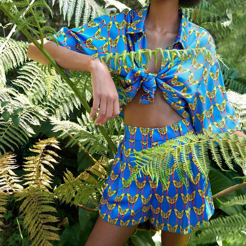 

womens shirt za flowy print women short sleeves lapel collar blouse back pleat detail front button chic animal pattern top, White