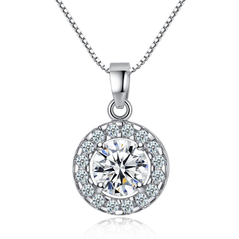 

Pendant Necklaces UXN401 925 Sterling Silver Round Zircon Girls' Collarbone Chain Necklace