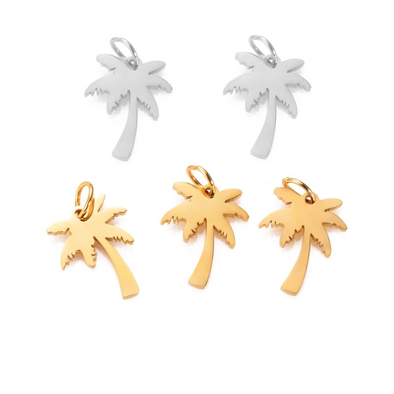 

Charms 10Pcs Women Tiny Gold Palm Tree Necklace Stainless Steel Coconut Pendant Necklaces Minimalist Plant For Jewelry Making, Bronze;silver