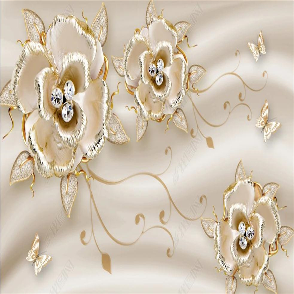 

stereoscopic wallpaper Light luxury and elegant jewelry diamond flower wallpapers 3D background wall, Gold