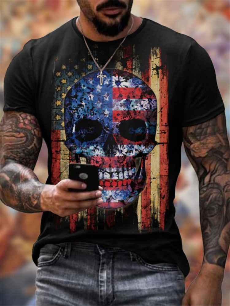 

Star pattern 3D printed T shirt visual impact party shirt punk gothic round neck high-quality American muscle style short sleeves, White;black