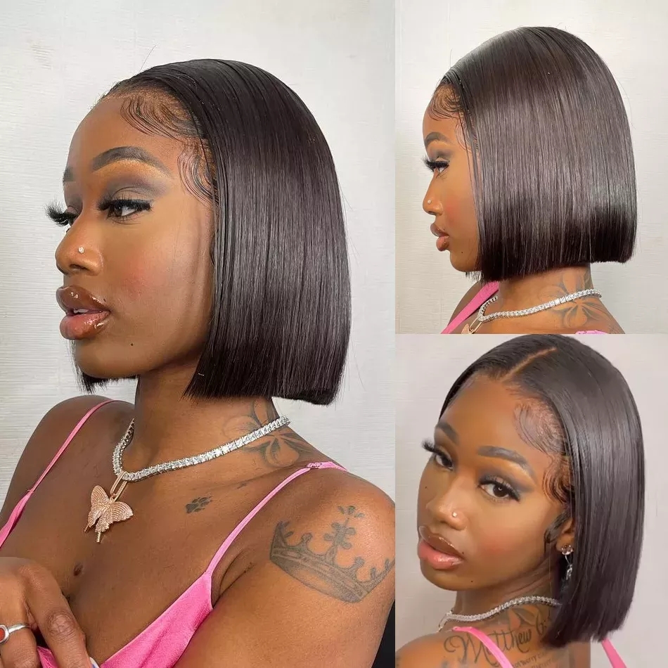 

Straight Short Bob Wig 13x4 Lace Frontal Human Hair Wigs Brazilian Remy hd Closure front For Black Women hot new 150%density pixie cut, Natural color