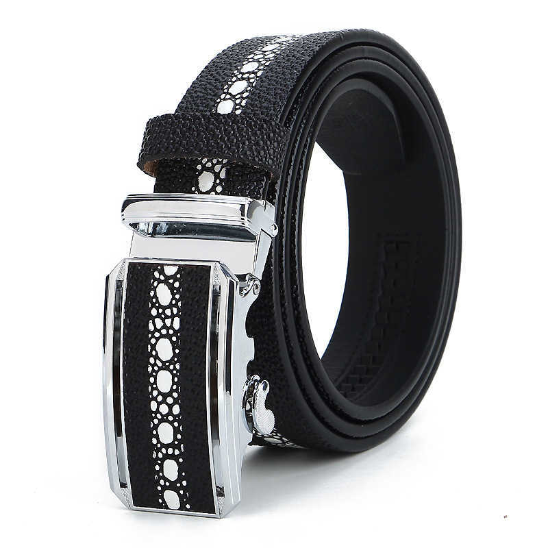 

Men Made Pearl Skin Genuine Stingray Leather Classic Cowhide Leather Belt Q0630, Black