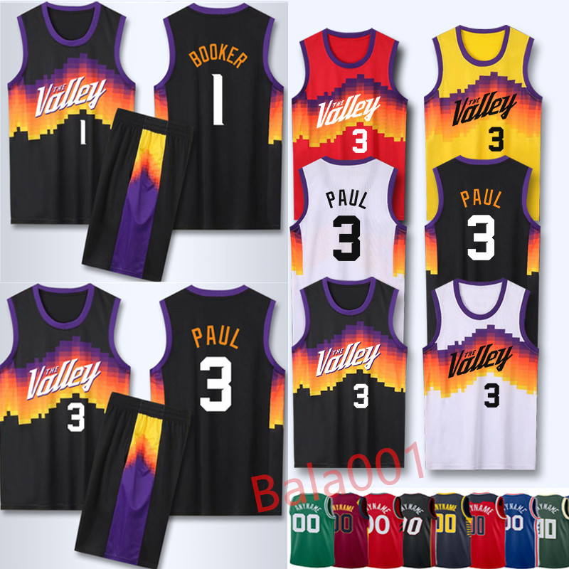 

Devin 1 Booker Basketball Jersey Chris 3 Paul Mens DeAndre 22 Ayton Jerseys new season Black white Stitched, As