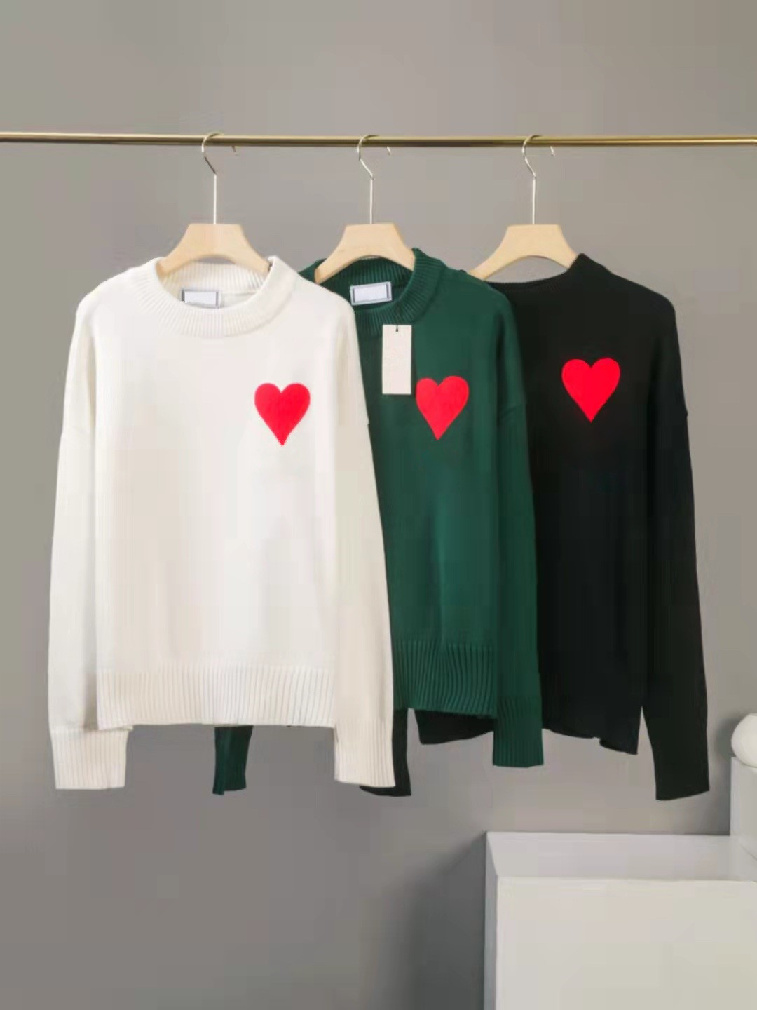 

2021 autumn new men's and women's casual sweater red heart long sleeve embroidery love letter a high quality top, White;black