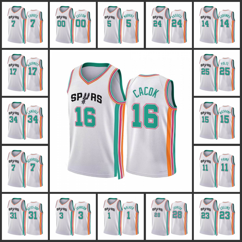 

San Antonio''Spurs''Dejounte Murray Doug McDermott Joshua Primo Drew Eubanks Zach Collins Custom City White Edition 2022, Black