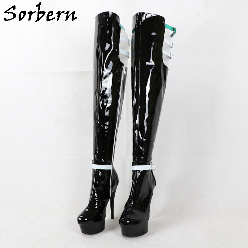 

Sorbern 15Cm Over The Knee Boots Women Pole Dance Stripper Heels Ankle Straps Open Back Custom Colors Boot Desgined By Customer, Red