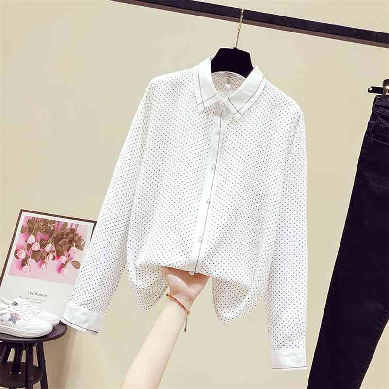 

Autumn Women' Turn Down Collar Long Sleeves Dot Chiffon Shirt OL Office Ladies Shirts Blouse Tops A3655 210519, Black