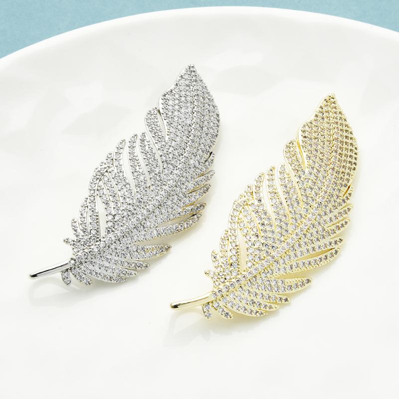 

Pins, Brooches Wuli&baby Luxury Feather Women Unisex Classic 2-color Czech Rhinestone Leaf Pins Gifts