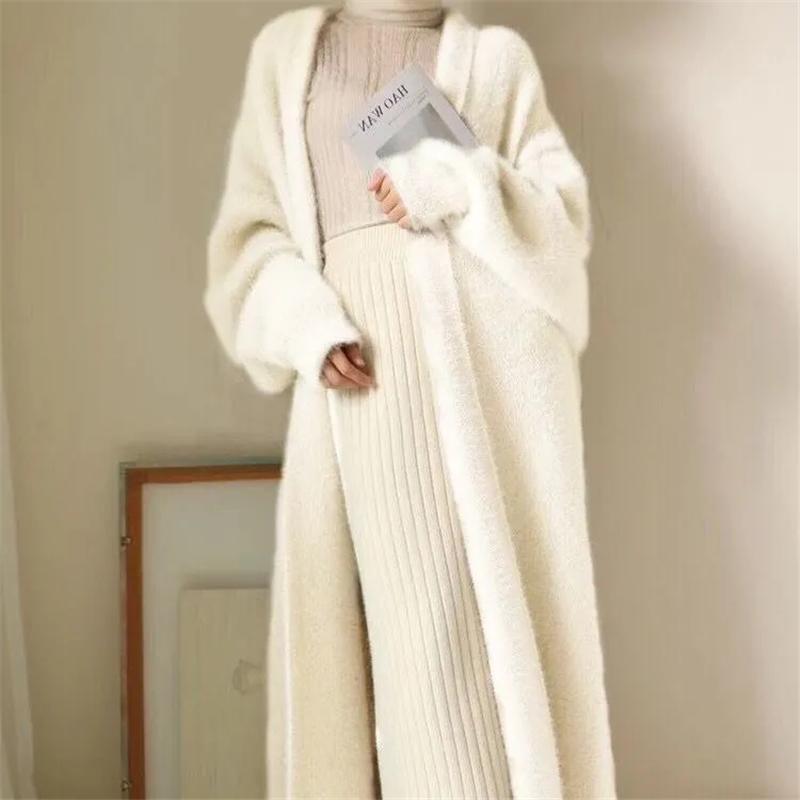 

Women's Knits & Tees Faux Mink Fleece Long Sweater Cardigan Women Plus Size Loose Sleeve Knitted Coat Solid Basic Elegant Soft Plush Outerwe, Khaki 105cm