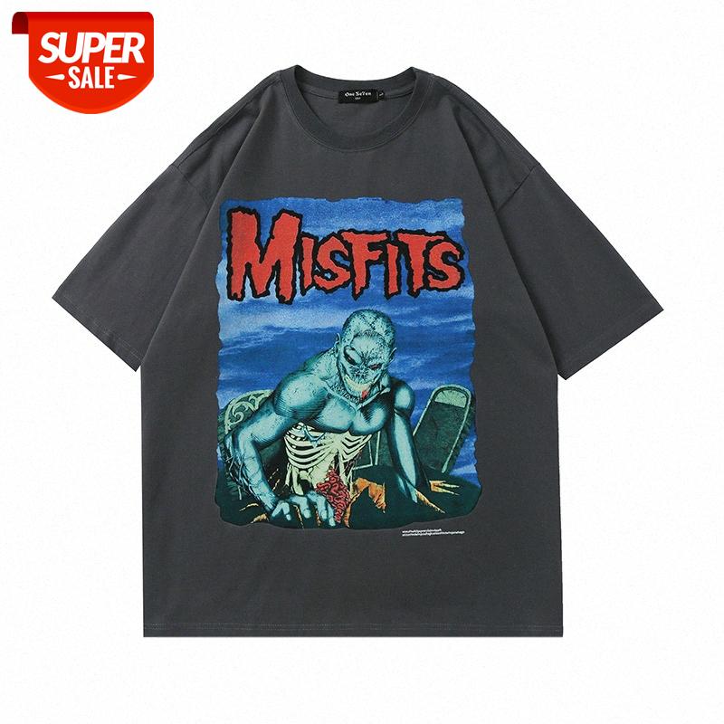 

Dark Wind Demon Print Short Sleeve T-shirt Men's Loose Round Neck Half Flow Five-point #vB3p, White;black