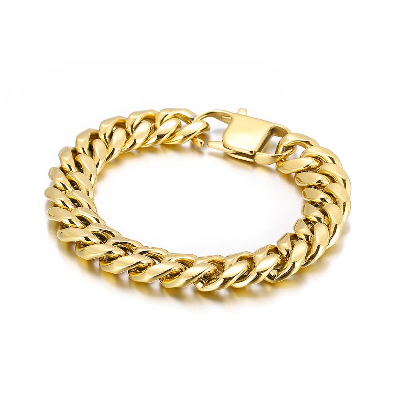 

Link, Chain 14mm Curb Cuban Golden Hip Hop Dubai Link Men's Stainless Steel Bracelet Jewelry