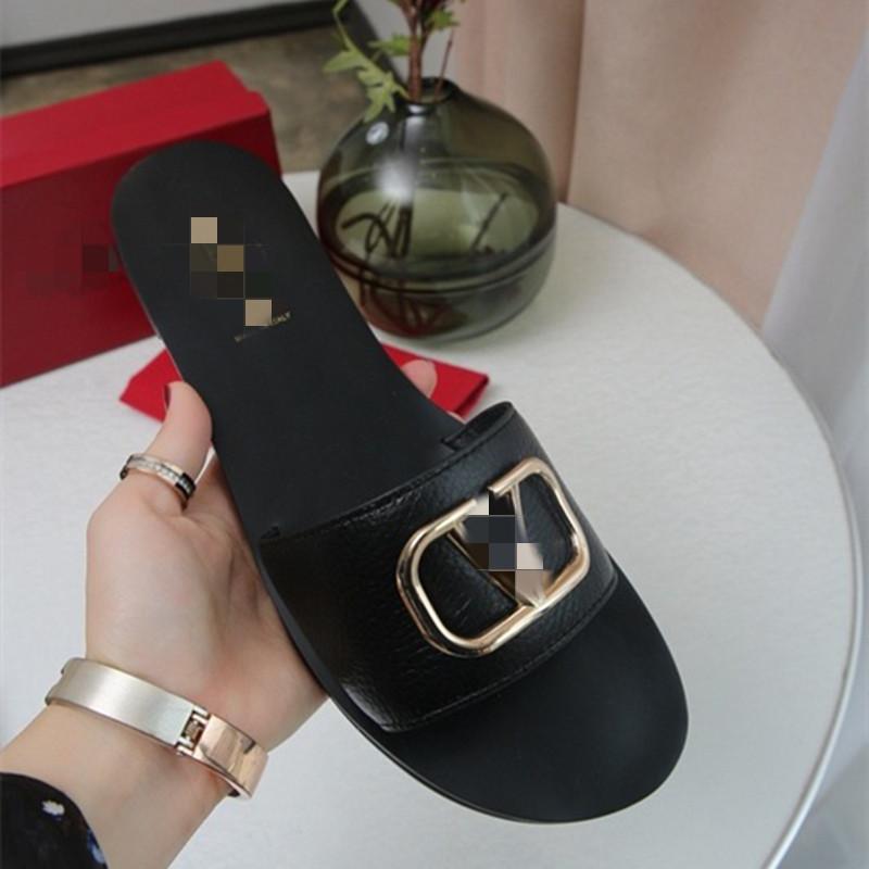 

A1 2021 High quality womens fashion spring and summer open toe low heel womens half slippers solid color womens sandals original box 35-43, Black