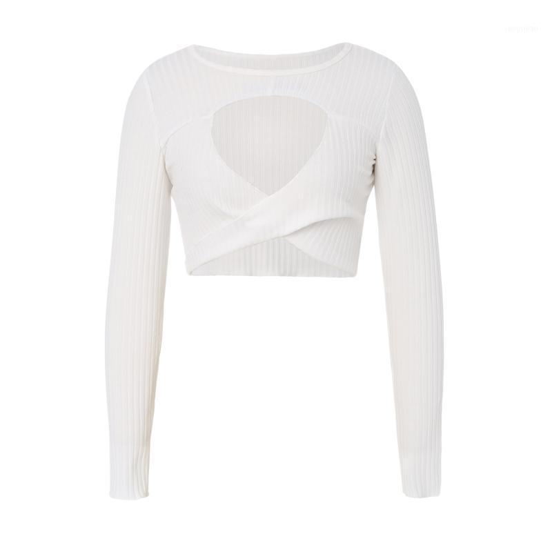 

Women' Sweaters Autumn Women Sexy Knitting Shirt Ladies Long Sleeve O-Neck Ribbed Hollow Out Cropped Solid Color Knitwear Casual Party