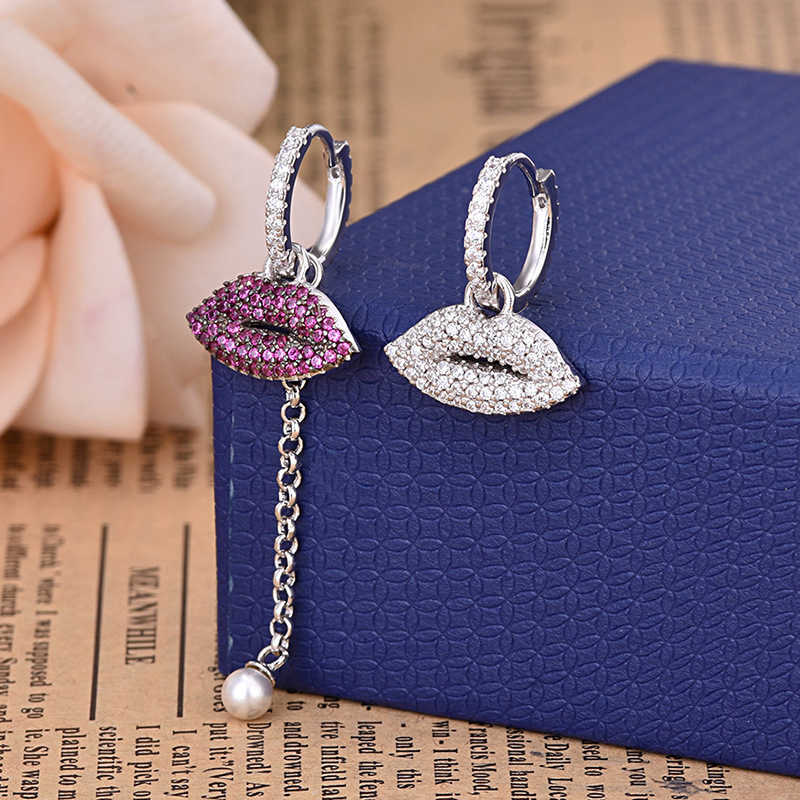 

Fashion Creative Design Red Lip Hanging Drop Earrings Korean Zircon Mouth Dangle Brincos Women's Jewelry Zk30